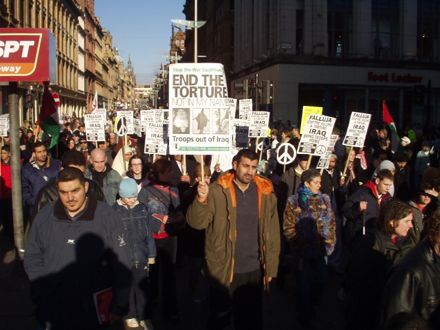 Marching down Argyle Street, Glasgow.