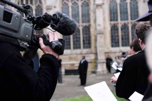 Filming for the evening news.