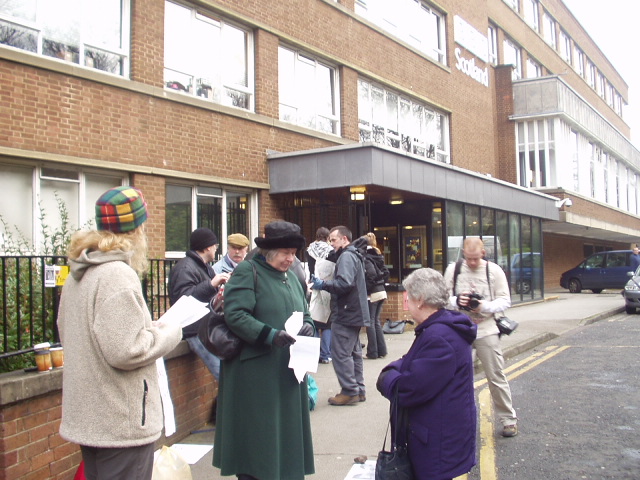 Protesters outside BBC Scotland building.