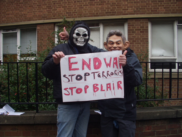 The Grim Reaper and his friend Tony Blair say `End War!`