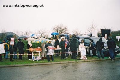 View of protestors from road