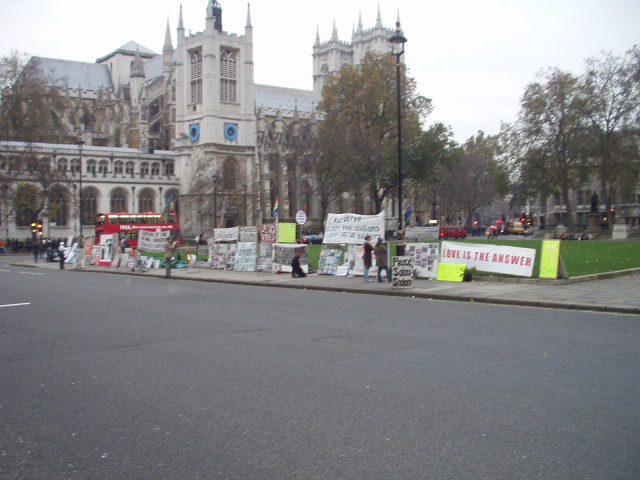 Brian's huge display on Parliament Square, London.