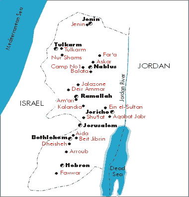Map of West Bank. (Aida is near Bethlehem.)