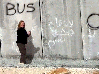 Margaret at apartheid wall.