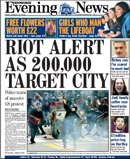 frontpage of todays Edinburgh Evening News.