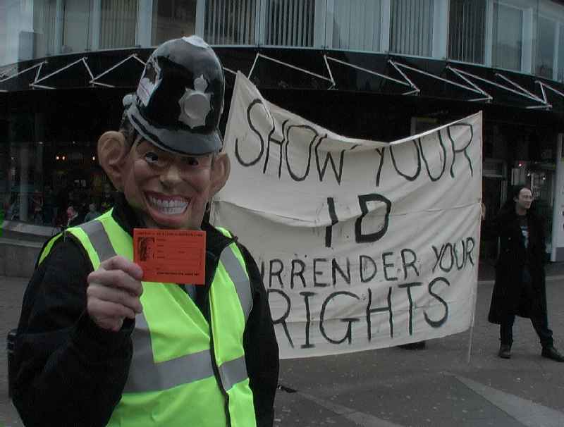 PC Tony Blair shows his mock ID card here in Liverpool !