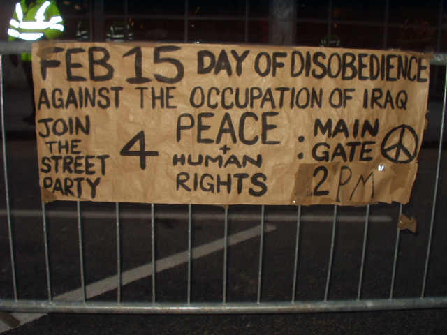 Sign in Queen Street announces day of civil disobedience.