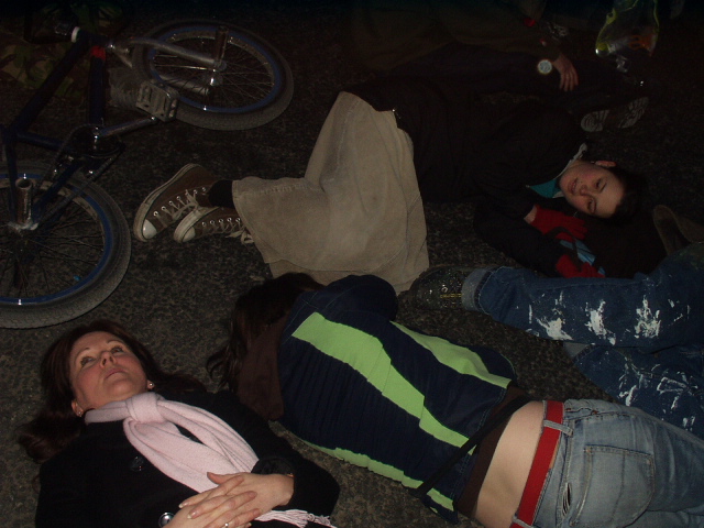 Rosie Kane MSP (bottom left) enjoys a rest in the `die-in` in Queen Street!