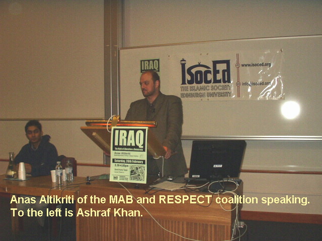 Mr Anas Altikriti of the MAB speaking at Edinburgh University.