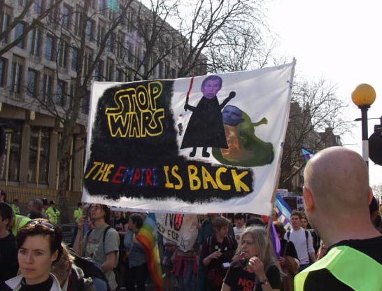 "Stop Wars" (not Star Wars or Start Wars Mr Bush)
