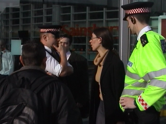 Cops arrive. Sainsburys keen to avoid publicity it seems. No arrests.