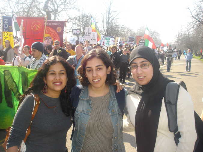 Jinny Nagra, Salma Iqbal and Nazia Hussain are all smiles at the demonstration