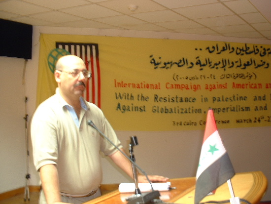 Iraqi journalist Alaa Y Hadad speaks to the conference.