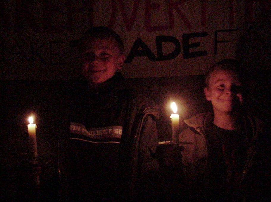 Self-illuminating young protestors