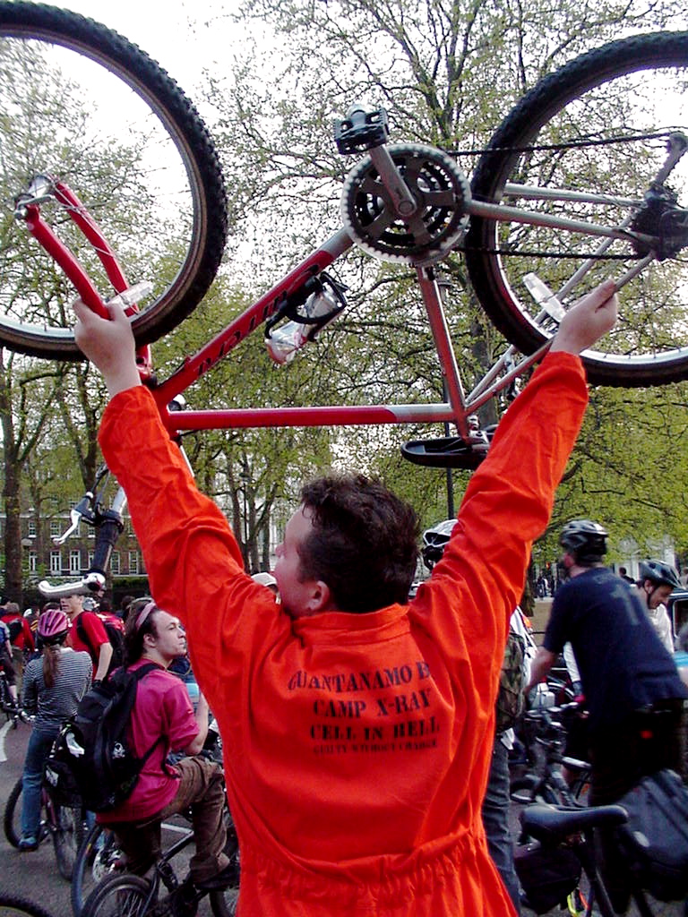 Freedom protester does the Critical Mass salute