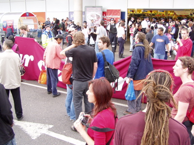 regrouping and banner in the car park
