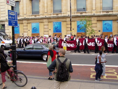 escorted past the town hall