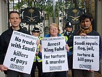 International Day Against Homophobia protest against Saudi torture & executions.