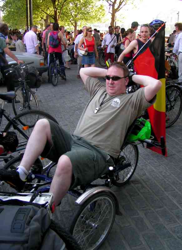 Relaxing on a recumbent trike...