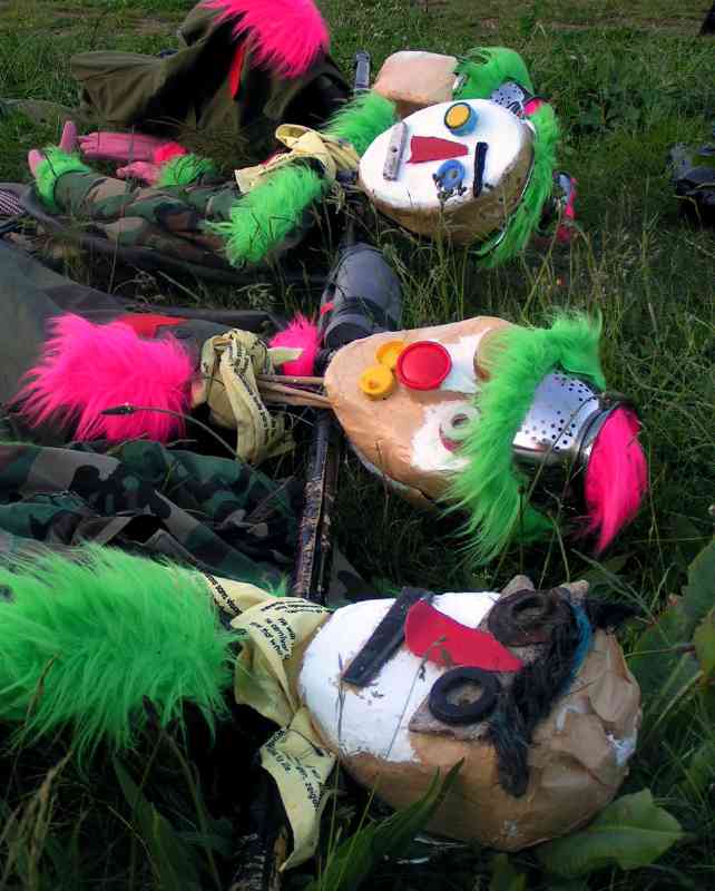 ...clown army squaddies relax on the grass