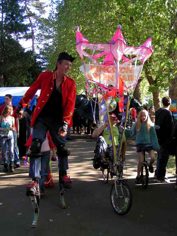 Procession B - rococo recumbent + hi-tech stilt walker