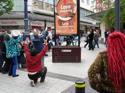Sharing a moment at the billboard
