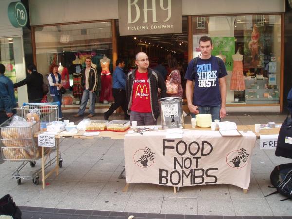 The Food Not Bombs Stall (most of the food incl soup is in the trolley)