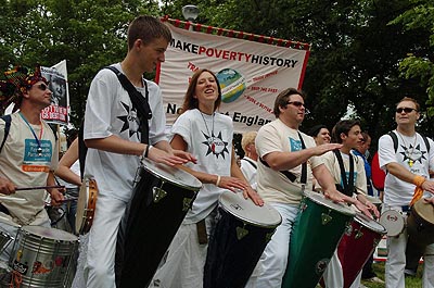One of many samba bands on the demo.