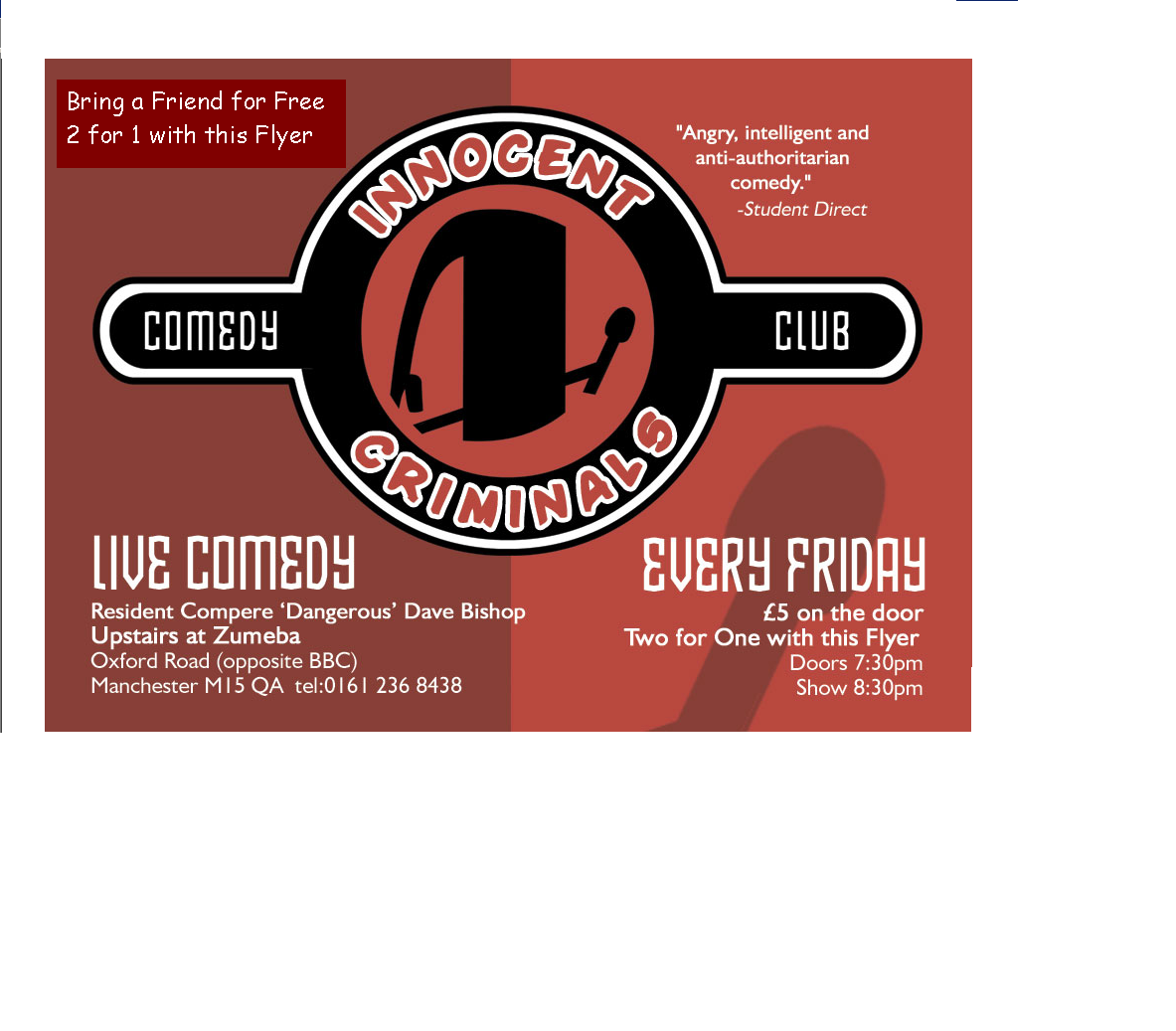 Innocent Criminals Comedy Club Logo/Flyer.