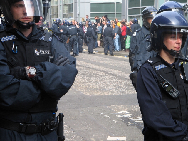 further split, between those queuing to leave and those sitting down