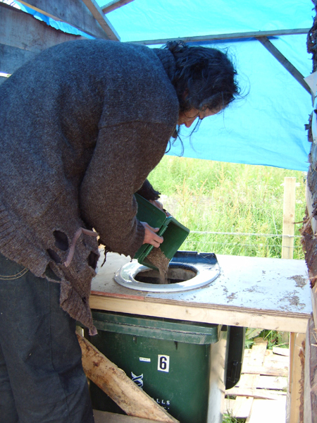 Flushing the composting toilet