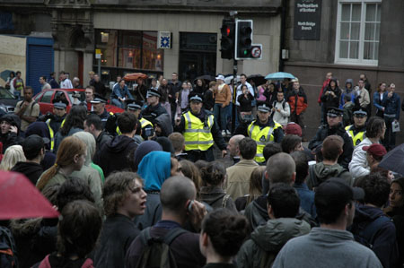 March held on Royal Mile, composed of busless protesters