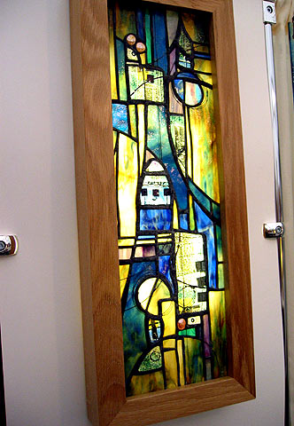 Glass panel with wooden frame