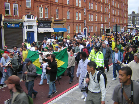 View of the demo in South Lambeth Road