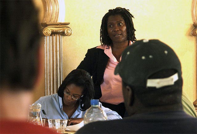 Venetta Johnston moves the meeting away from the asbestos issue to regeneration