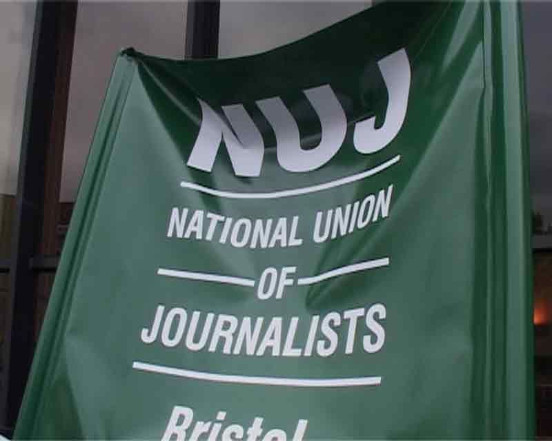 Videostill: The NUJ National Union of Journalists banner at the action