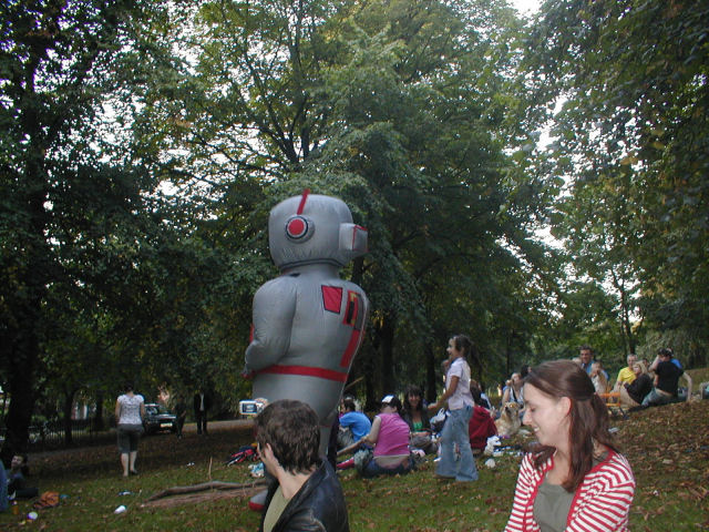 The robot makes his way through the crowd