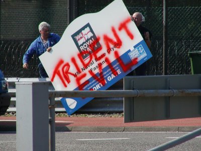 Slogans were painted all around the front of the base.