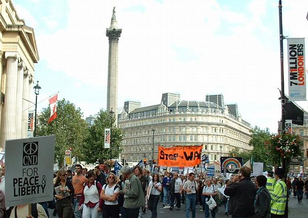 We marched round the corner of Trafalgar Square