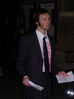 A protestor in bloody shirt