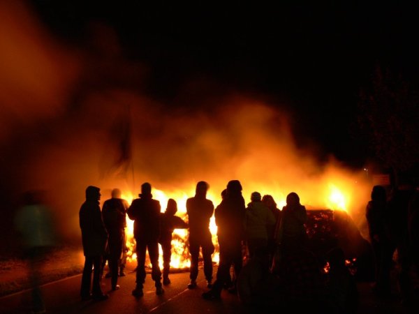 Burning barricades at Metzingen, Germany