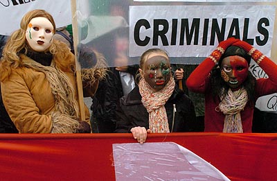 Masked insurgents gather at Downing st.