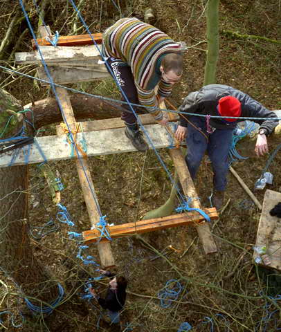 early stages of a tree house platform under construction