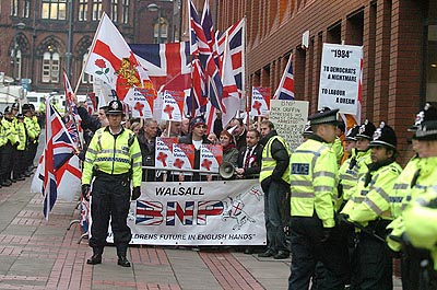 The BNP, outnumbered by their Police protectors.