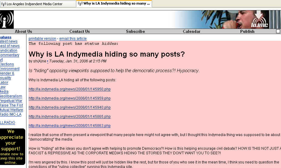 LA Indymedia Editorial Collective's Decisions Under Question