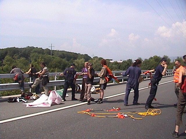 Activists holding Gesine in the last second