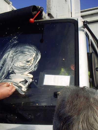 a scab van is stopped with cheese
