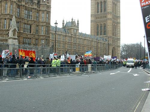 Queuing to join the march