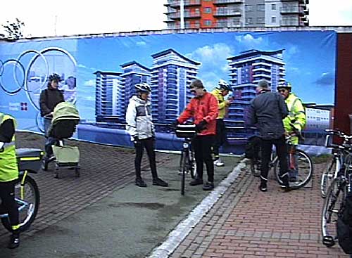 Cyclists on blockeed path.