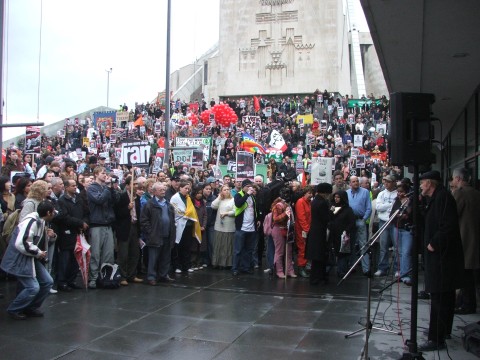 Crowd outside cathedral